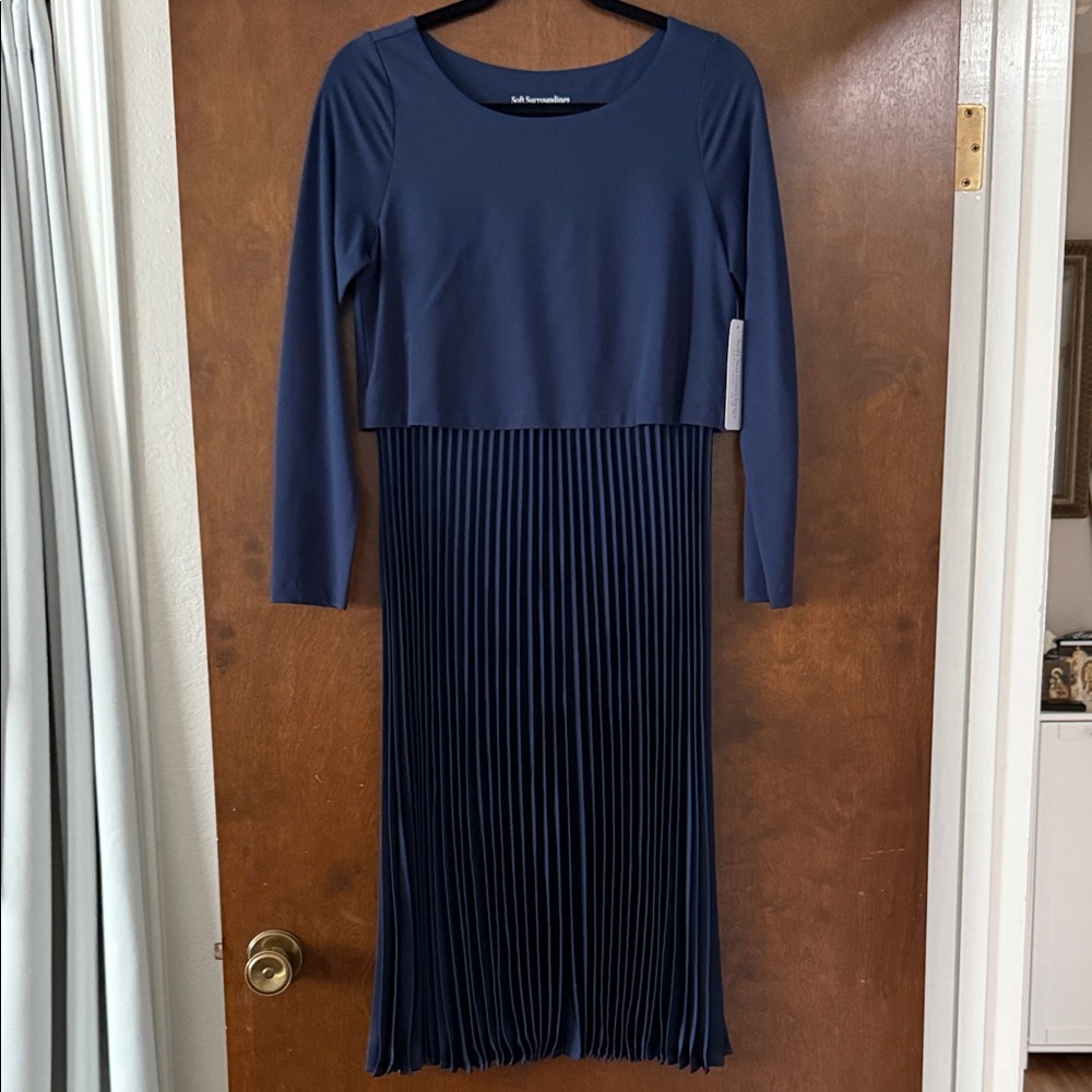 Elegant Navy Blue Pleated Dress - NWT